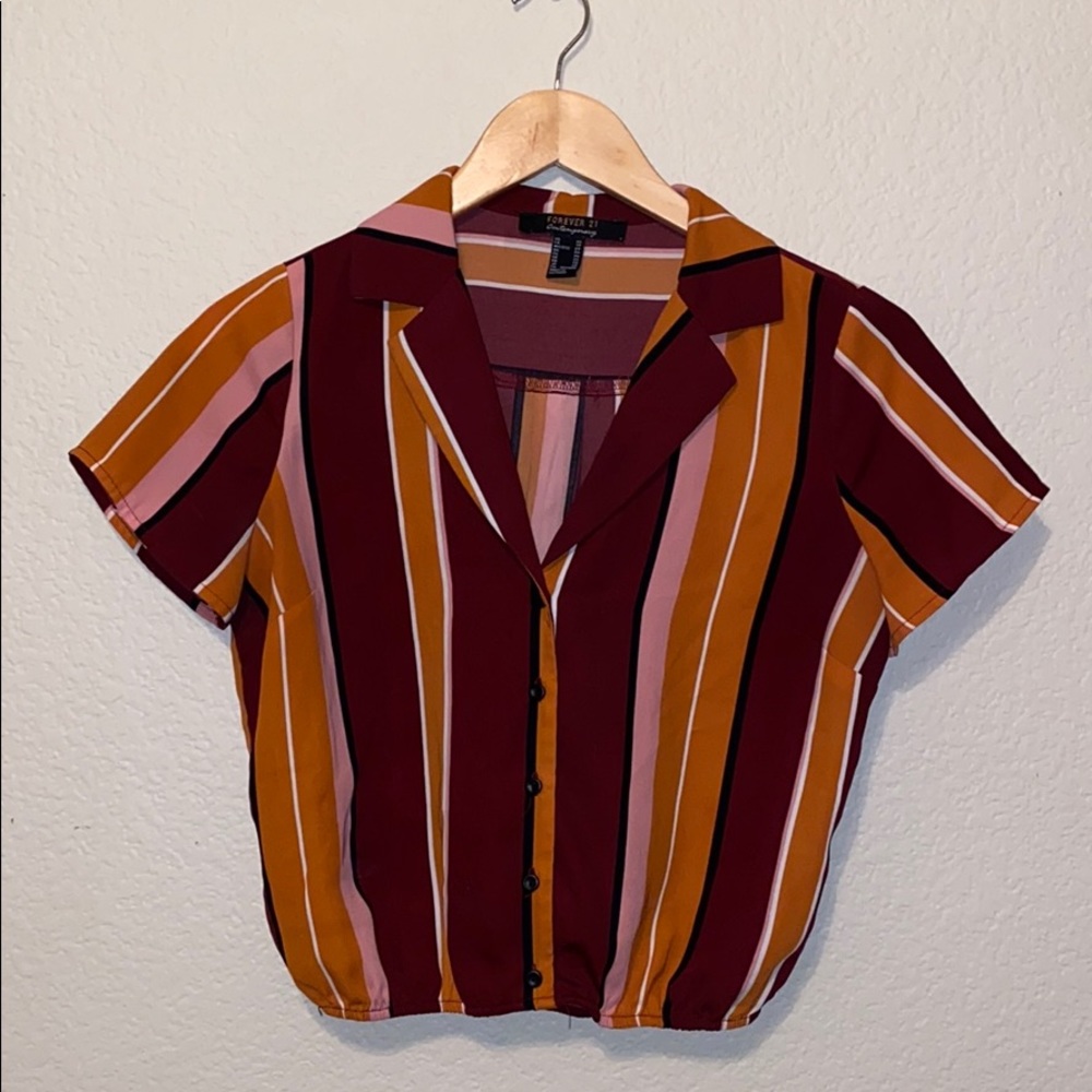 Vertical striped button up crop